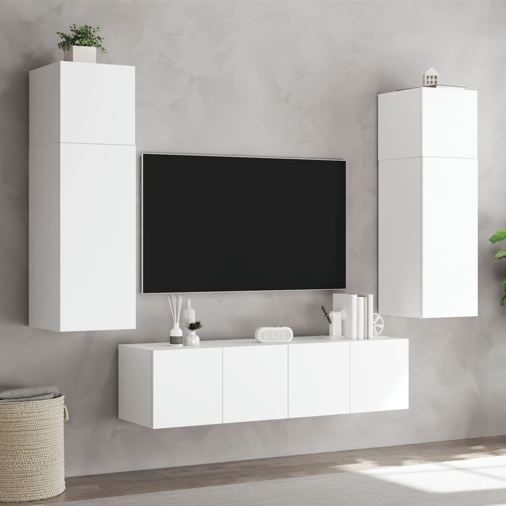 Móveis de parede p/ TV com luzes LED 2 pcs 60x35x31 cm branco