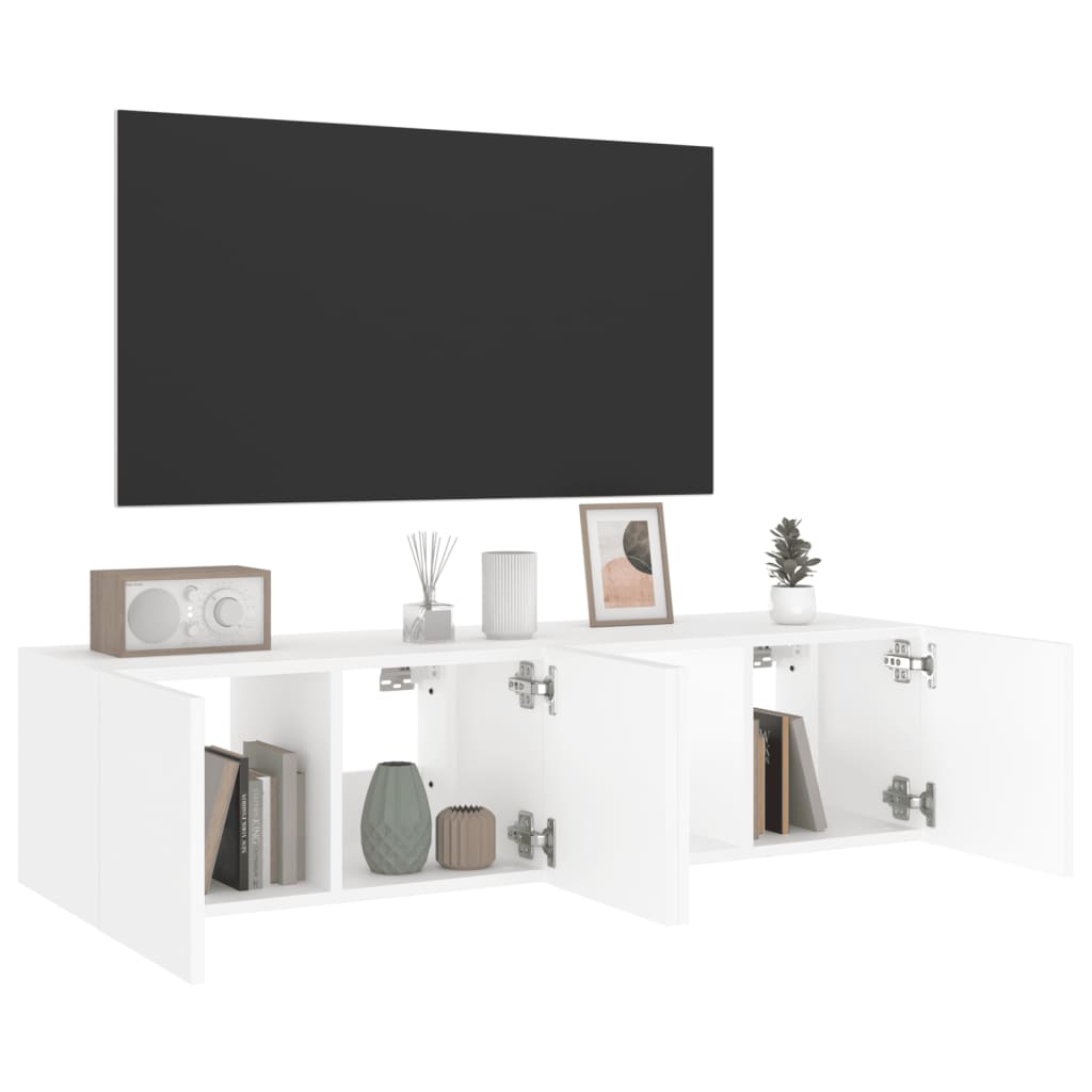 Móveis de parede p/ TV com luzes LED 2 pcs 60x35x31 cm branco