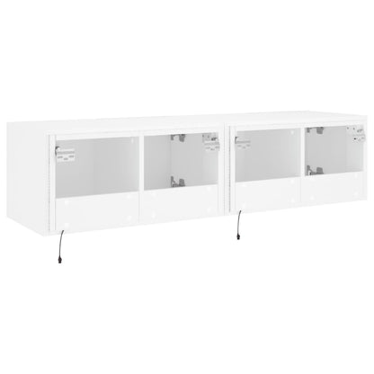 Móveis de parede p/ TV com luzes LED 2 pcs 60x35x31 cm branco