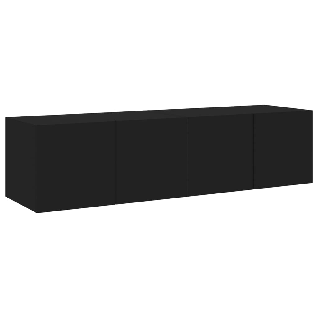 Móveis de parede p/ TV com luzes LED 2 pcs 60x35x31 cm preto