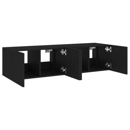 Móveis de parede p/ TV com luzes LED 2 pcs 60x35x31 cm preto