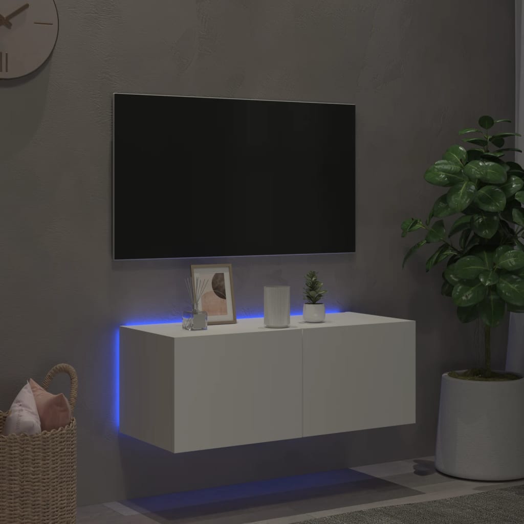 Móvel de parede para TV com luzes LED 80x35x31 cm branco