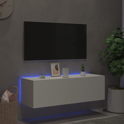 Móvel de parede para TV com luzes LED 100x35x31 cm branco