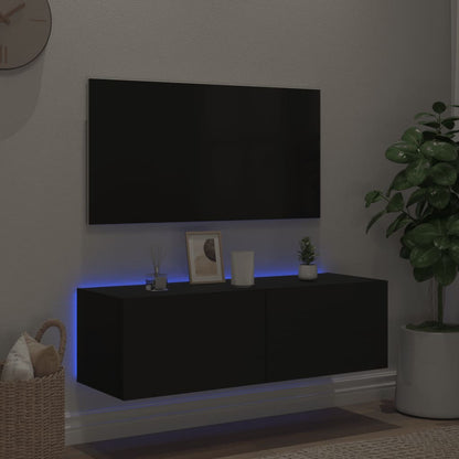 Móvel de parede para TV com luzes LED 100x35x31 cm preto