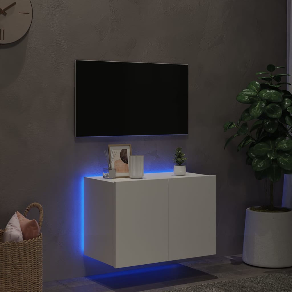 Móvel de parede para TV com luzes LED 60x35x41 cm branco