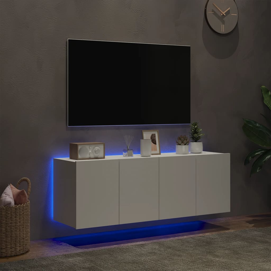 Móveis de parede p/ TV com luzes LED 2 pcs 60x35x41 cm branco