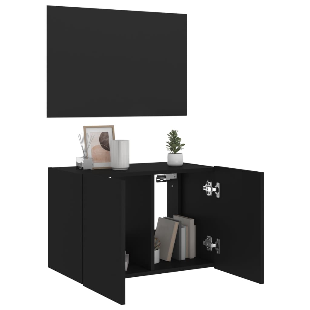 Móvel de parede para TV com luzes LED 60x35x41 cm preto