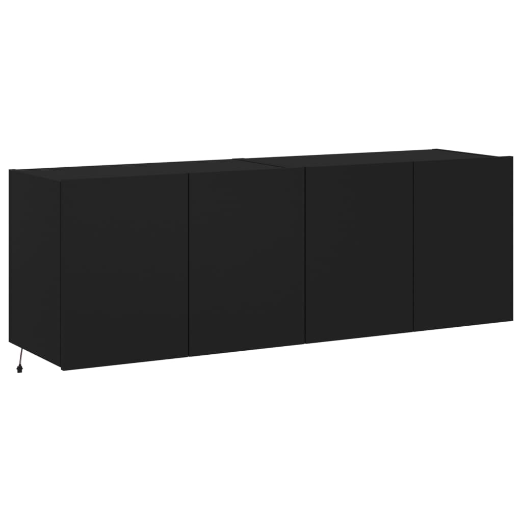 Móveis de parede p/ TV com luzes LED 2 pcs 60x35x41 cm preto