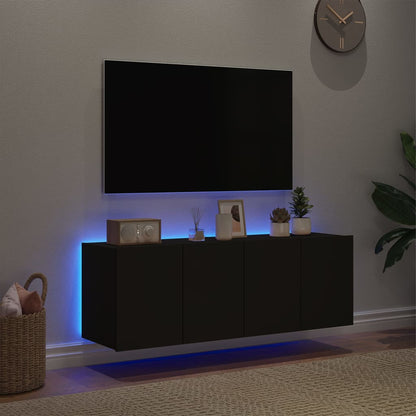 Móveis de parede p/ TV com luzes LED 2 pcs 60x35x41 cm preto