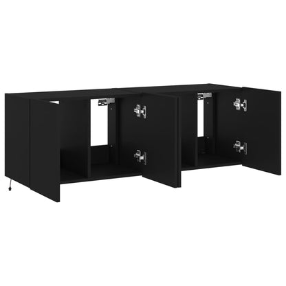 Móveis de parede p/ TV com luzes LED 2 pcs 60x35x41 cm preto