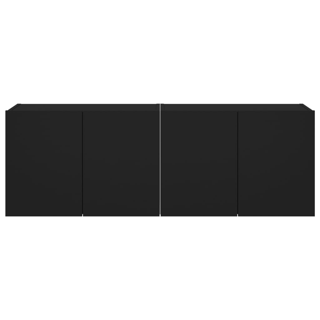 Móveis de parede p/ TV com luzes LED 2 pcs 60x35x41 cm preto