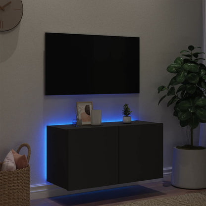 Móvel de parede para TV com luzes LED 80x35x41 cm preto