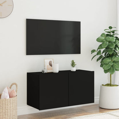 Móvel de parede para TV com luzes LED 80x35x41 cm preto