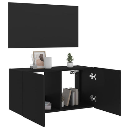 Móvel de parede para TV com luzes LED 80x35x41 cm preto