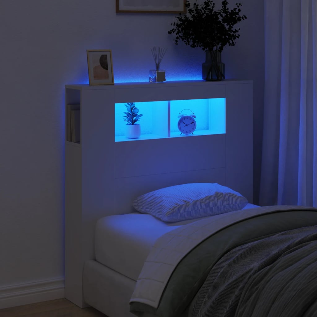 Cabeceira de Cama com Luzes LED - 100cm - Branco - Design Moderno