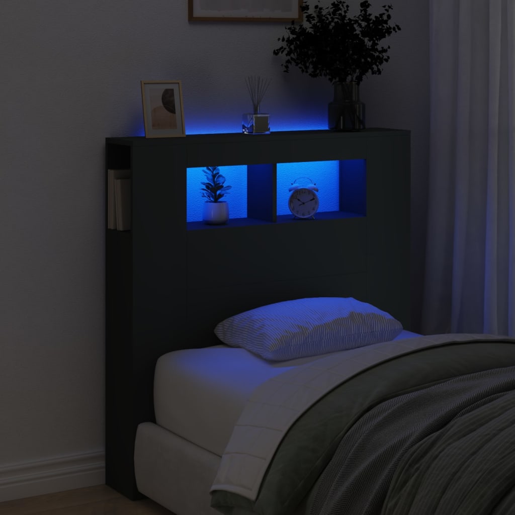 Cabeceira de Cama Giancarlo com Luzes LED - 100cm - Preto - Design Moderno