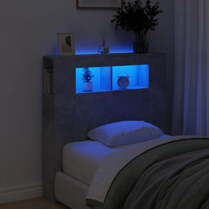 Cabeceira de Cama Giancarlo com Luzes LED - 100cm - Cinzento Cimento - Design Moderno