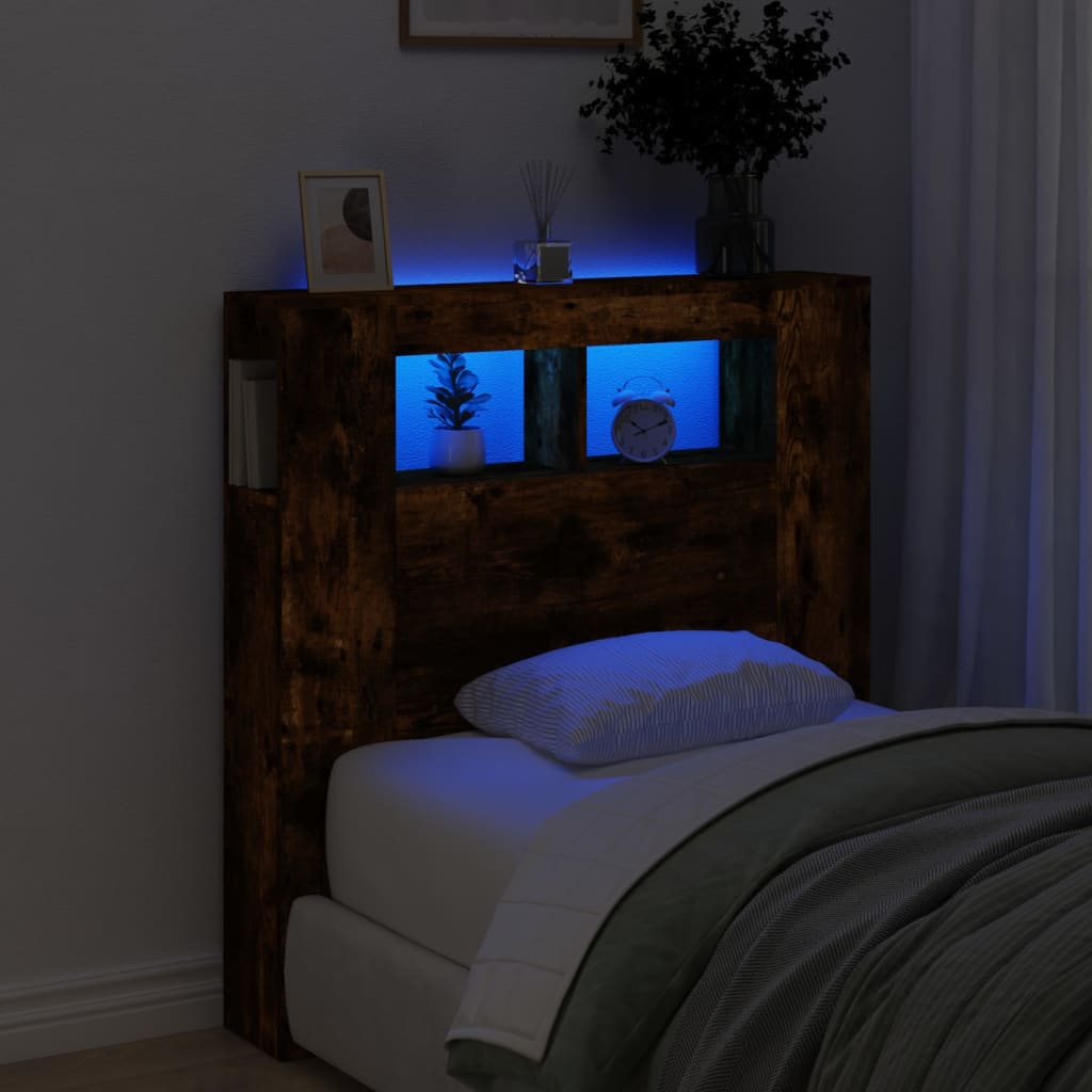 Cabeceira de Cama Giancarlo com Luzes LED - 100cm - Madeira Rústica - Design Moderno