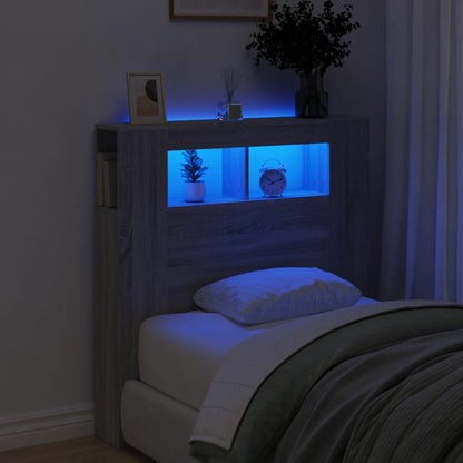 Cabeceira de Cama Giancarlo com Luzes LED - 100cm - Cinzento Sonoma - Design Moderno