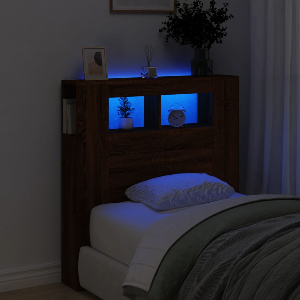 Cabeceira de Cama Giancarlo com Luzes LED - 100cm - Castanho - Design Moderno