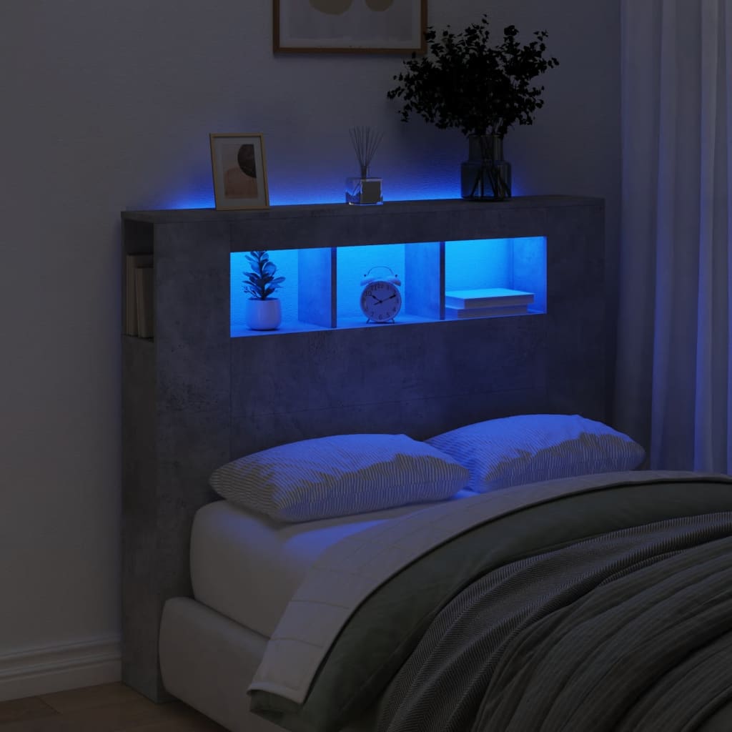 Cabeceira de Cama Giancarlo com Luzes LED - 120cm - Cinzento Cimento - Design Moderno