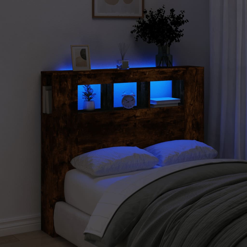 Cabeceira de Cama Giancarlo com Luzes LED - 120cm - Madeira Rústica - Design Moderno