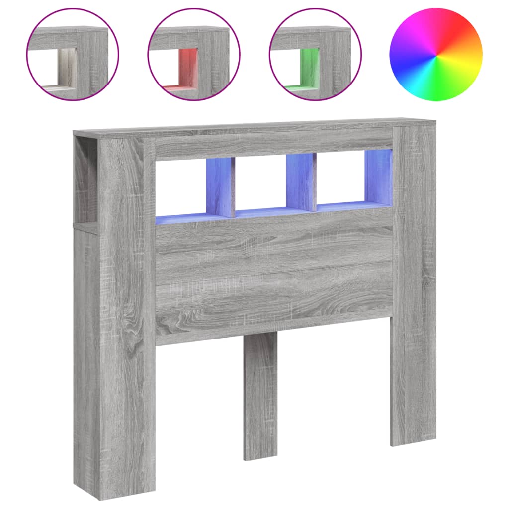 Cabeceira c/ LEDs 120x18,5x103,5 cm sonoma cinzento