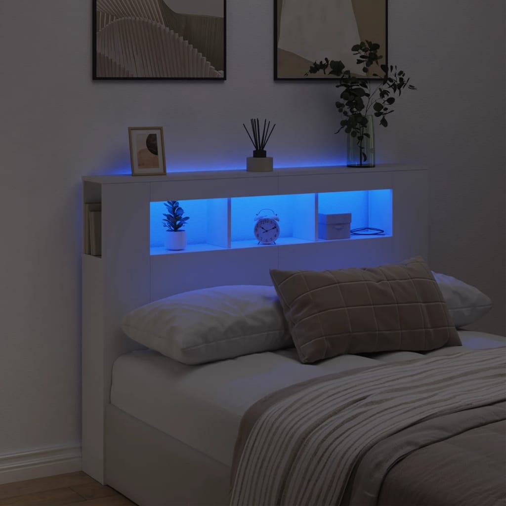 Cabeceira de Cama Giancarlo com Luzes LED - 140cm - Branco - Design Moderno