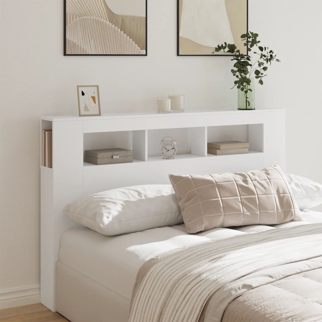 Cabeceira de Cama Giancarlo com Luzes LED - 160cm - Branco - Design Moderno