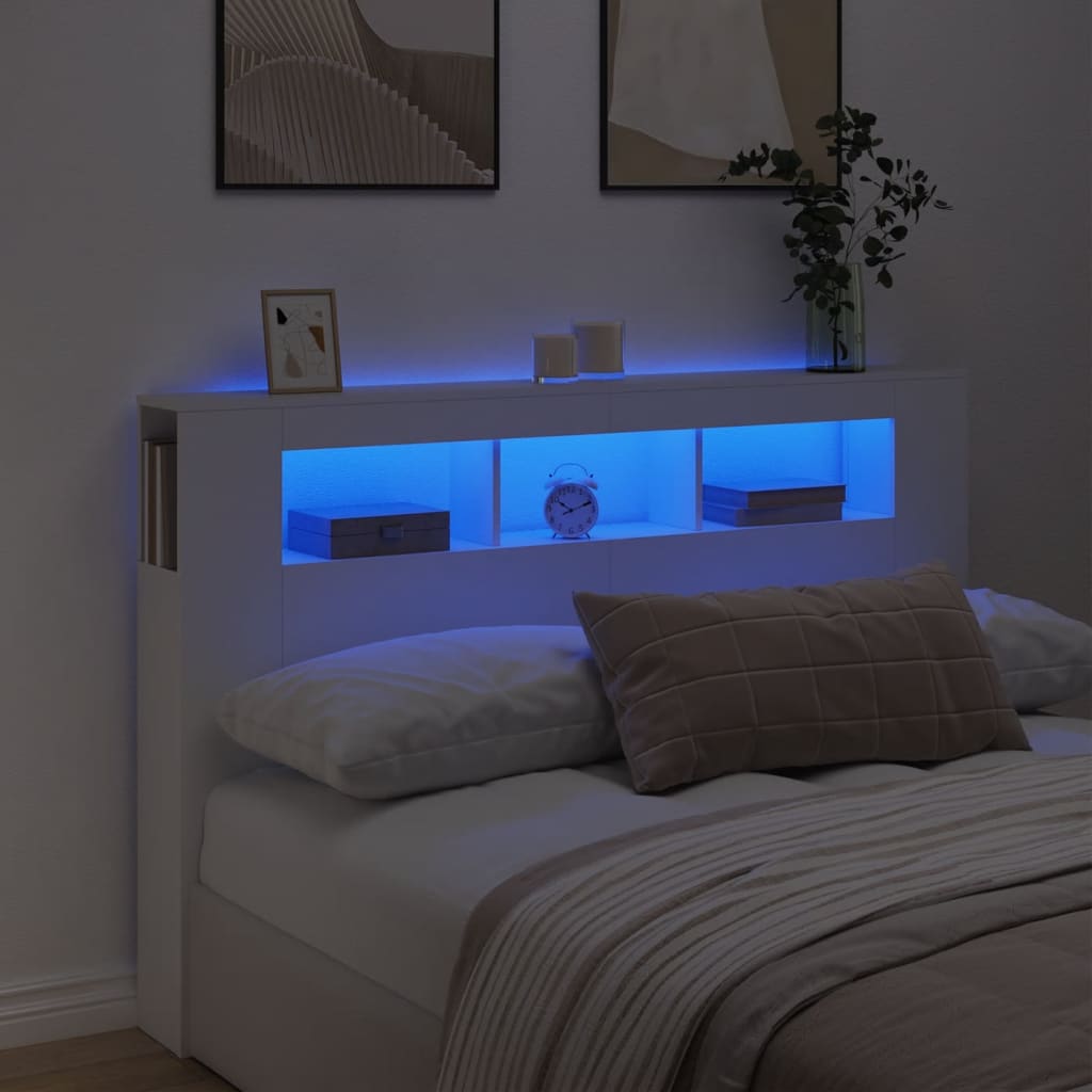 Cabeceira de Cama Giancarlo com Luzes LED - 160cm - Branco - Design Moderno