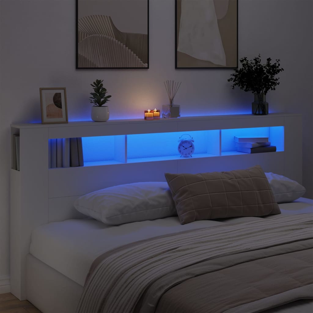 Cabeceira de Cama Giancarlo com Luzes LED - 220cm - Branco - Design Moderno