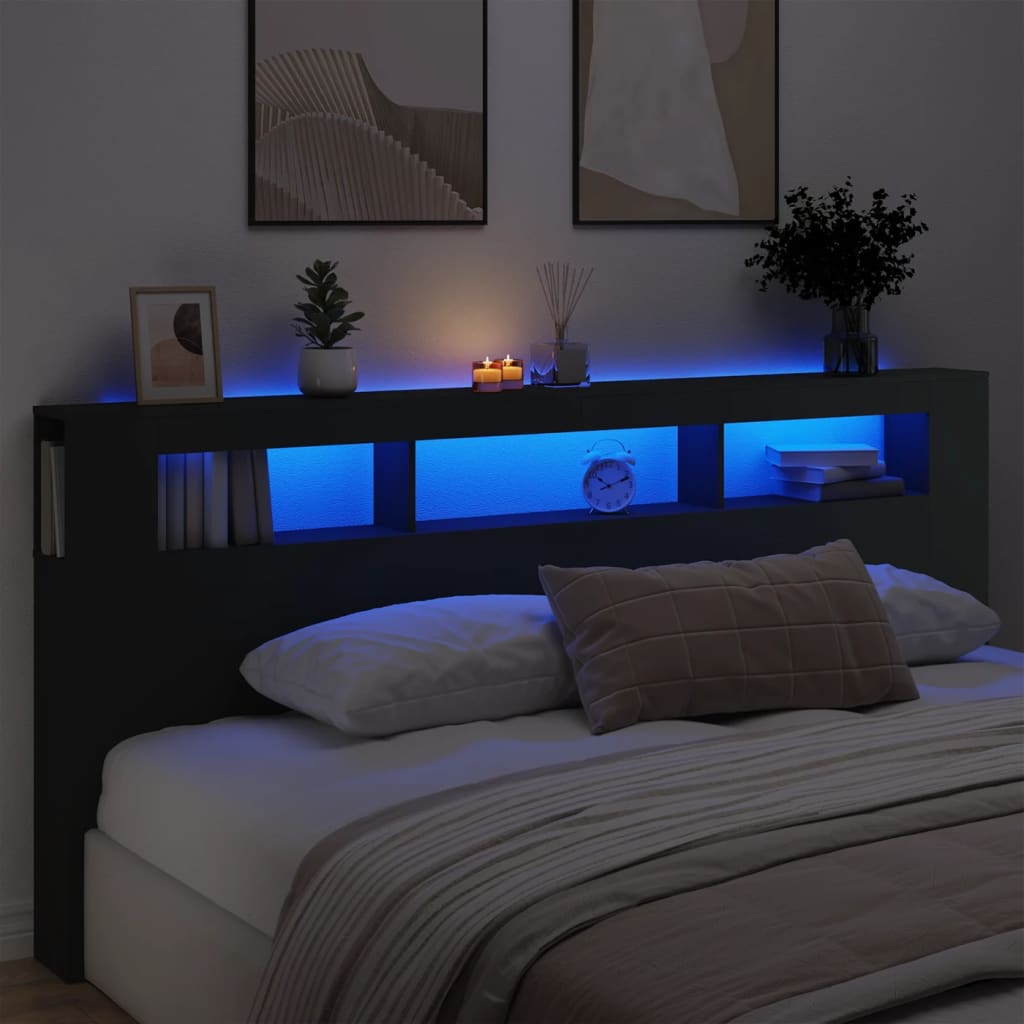 Cabeceira de Cama Giancarlo com Luzes LED - 220cm - Preto - Design Moderno