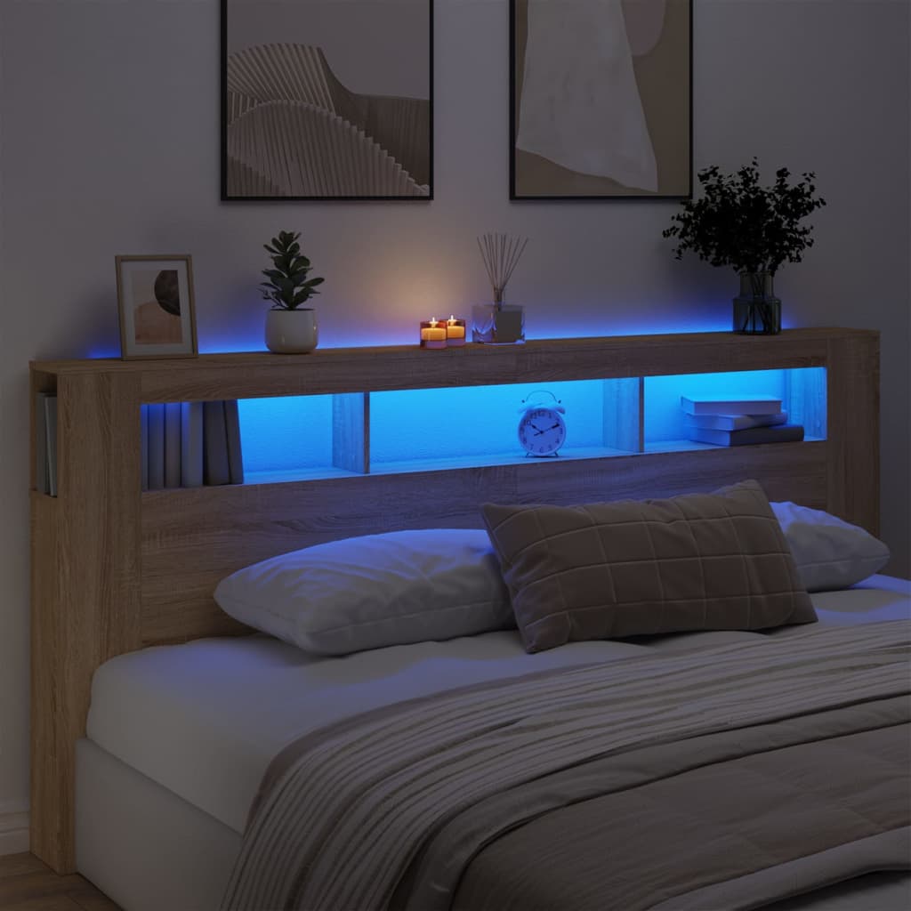 Cabeceira de Cama Giancarlo com Luzes LED - 220cm - Carvalho - Design Moderno