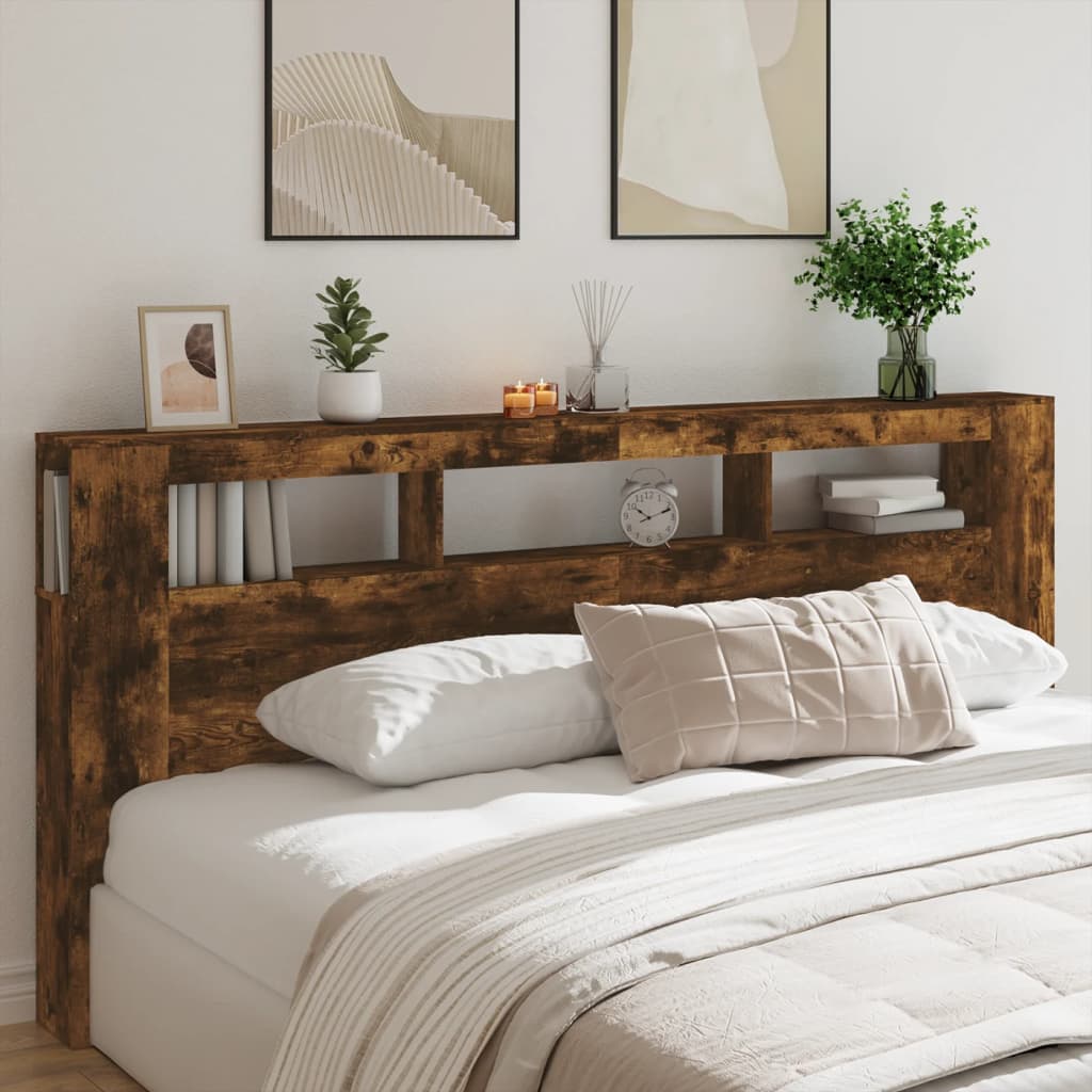 Cabeceira de Cama Giancarlo com Luzes LED - 220cm - Madeira Rústica - Design Moderno