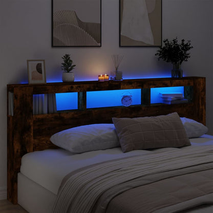 Cabeceira de Cama Giancarlo com Luzes LED - 220cm - Madeira Rústica - Design Moderno