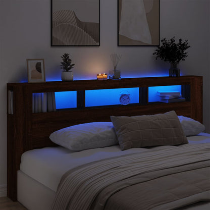 Cabeceira de Cama Giancarlo com Luzes LED - 220cm - Castanho - Design Moderno