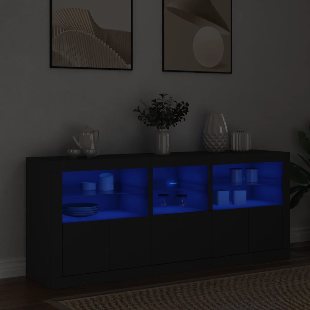 Aparador com luzes LED 162x37x67 cm preto