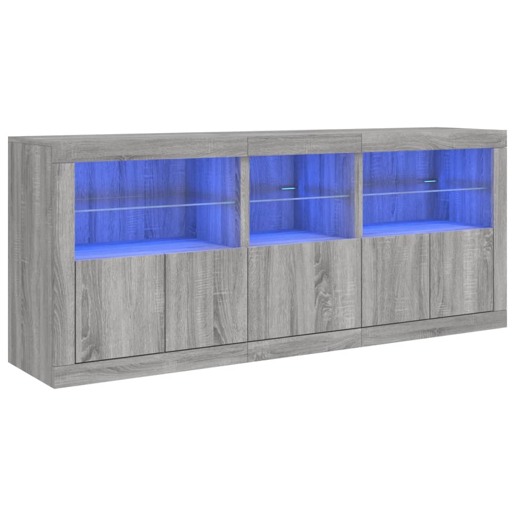 Aparador com luzes LED 162x37x67 cm cinzento sonoma