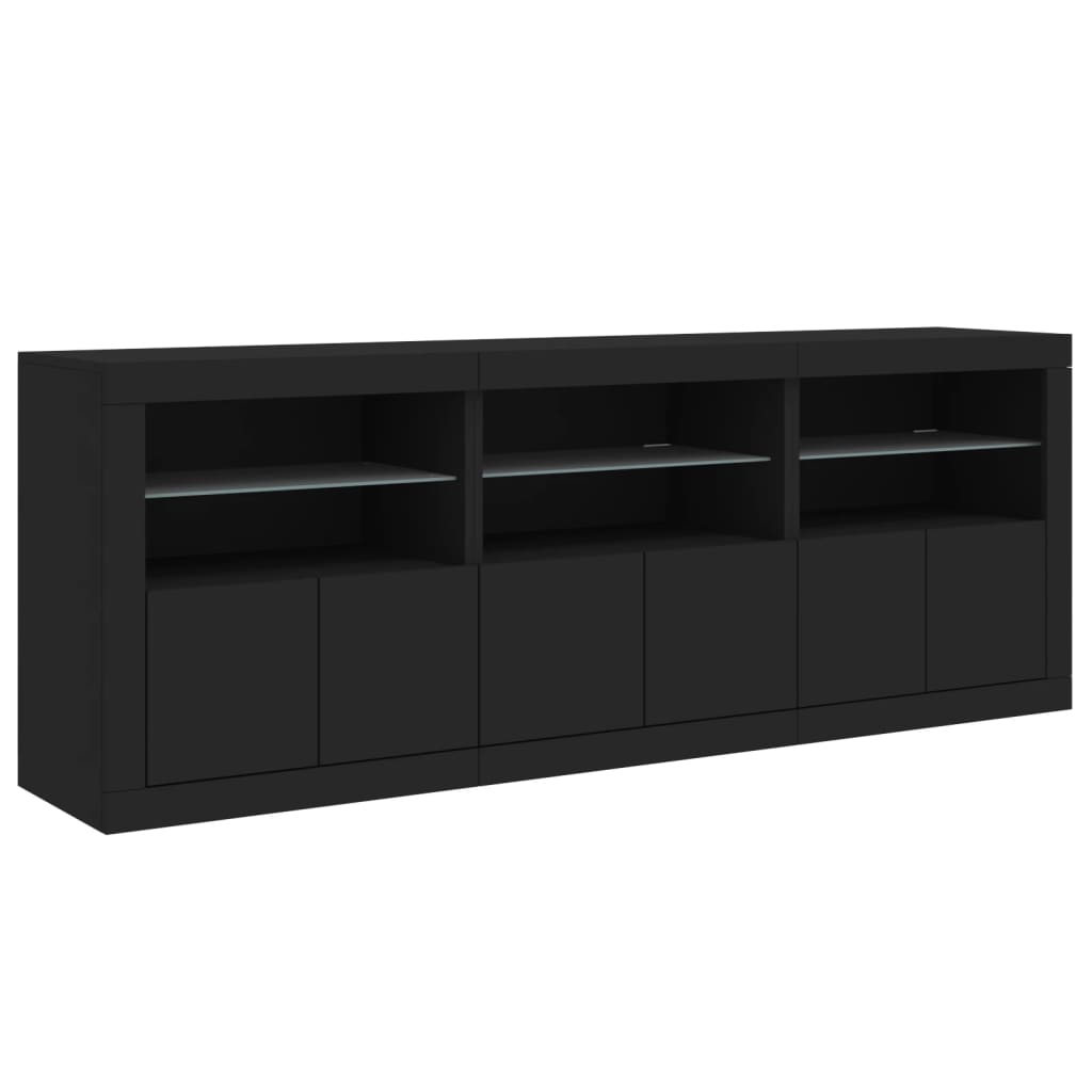 Aparador com luzes LED 181,5x37x67 cm preto