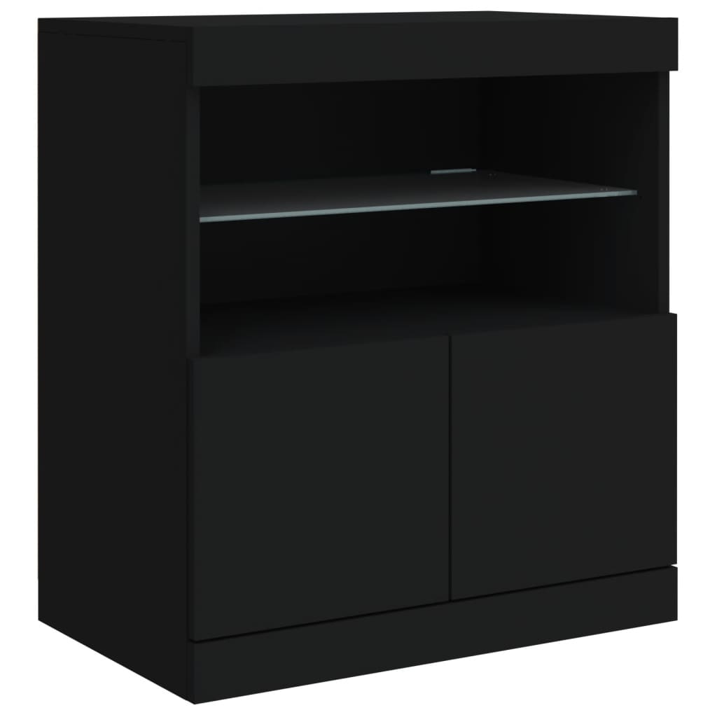 Aparador com luzes LED 181,5x37x67 cm preto