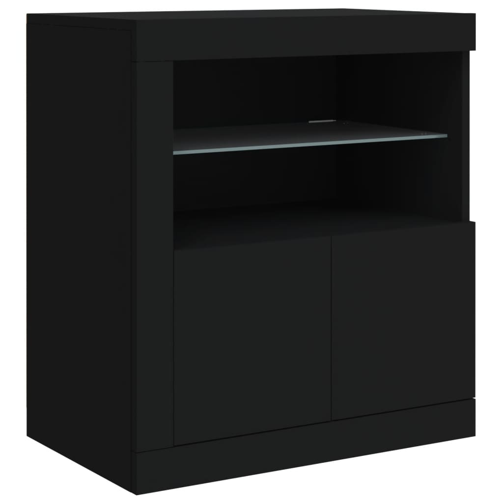 Aparador com luzes LED 202x37x67 cm preto