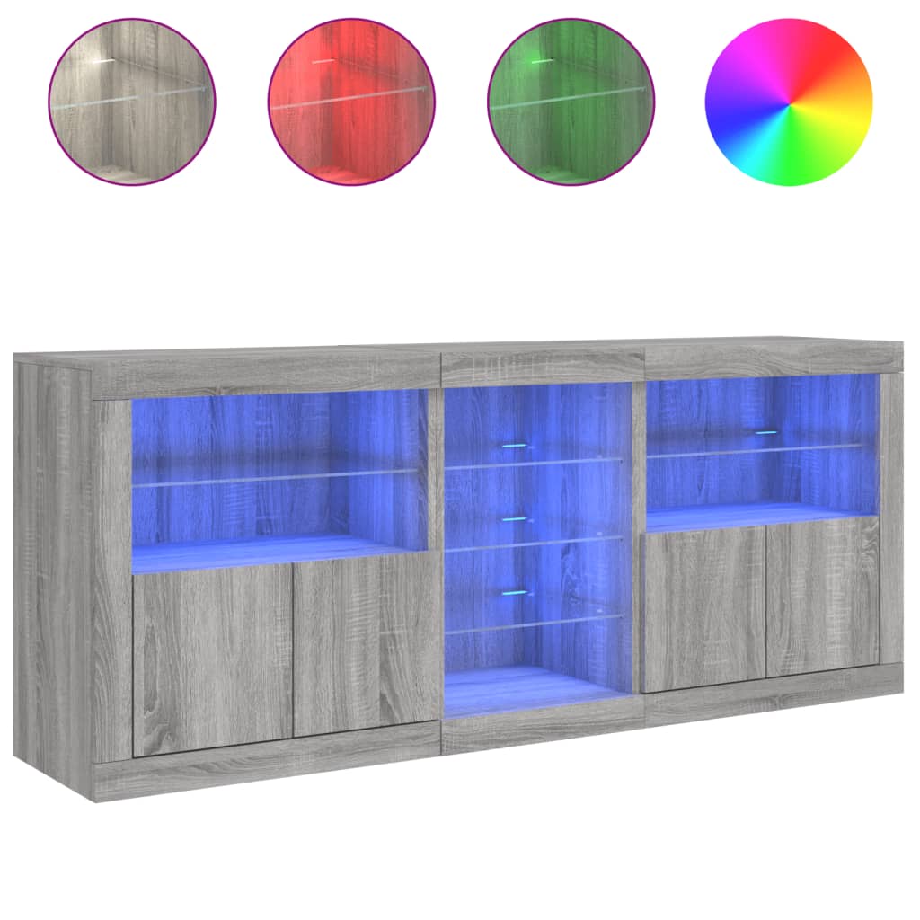 Aparador com luzes LED 162x37x67 cm cinzento sonoma