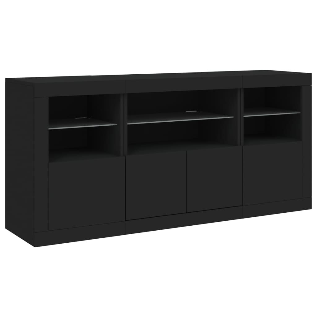 Aparador com luzes LED 142,5x37x67 cm preto