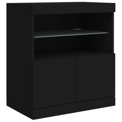 Aparador com luzes LED 142,5x37x67 cm preto