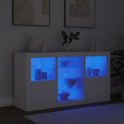 Aparador Tropez - Com Luzes LED - Cor Branco - 123x37x67 cm - Derivados de Madeira e Vidro