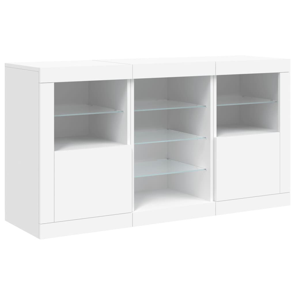 Aparador Tropez - Com Luzes LED - Cor Branco - 123x37x67 cm - Derivados de Madeira e Vidro