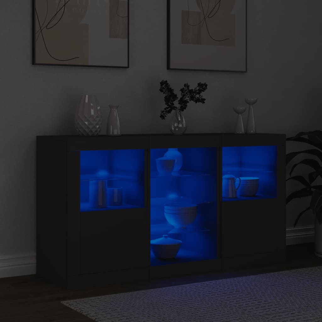 Aparador Tropez - Com Luzes LED - Cor Preto - 123x37x67 cm - Derivados de Madeira e Vidro