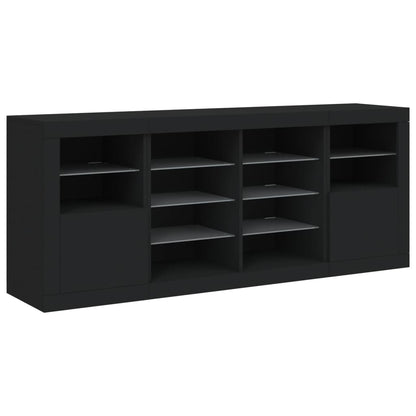 Aparador Simone - Com Luzes LED - Cor Preto - 163x37x67 cm - Derivados de Madeira e Vidro