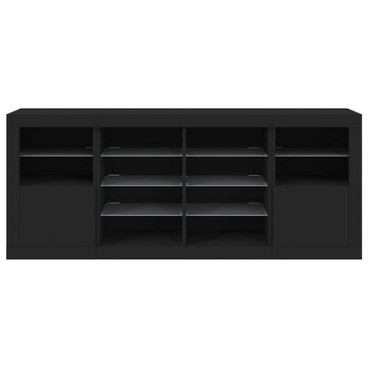 Aparador Simone - Com Luzes LED - Cor Preto - 163x37x67 cm - Derivados de Madeira e Vidro