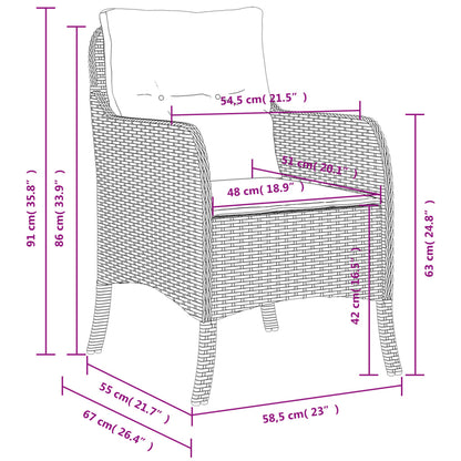 Cadeiras de jardim com almofadões 2 pcs vime PE cinzento-claro